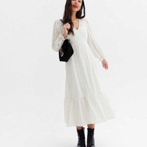 New Look Off White Check Seersucker Tiered Midi Wrap Dress